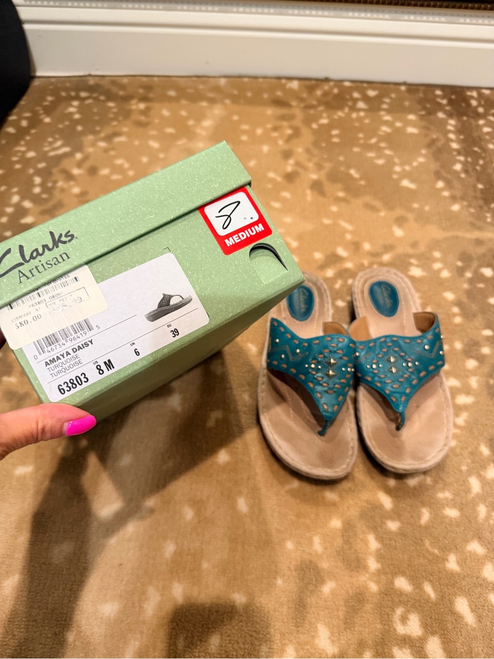 Clarks Artisan Turquoise Studded Toe-Post Sandals